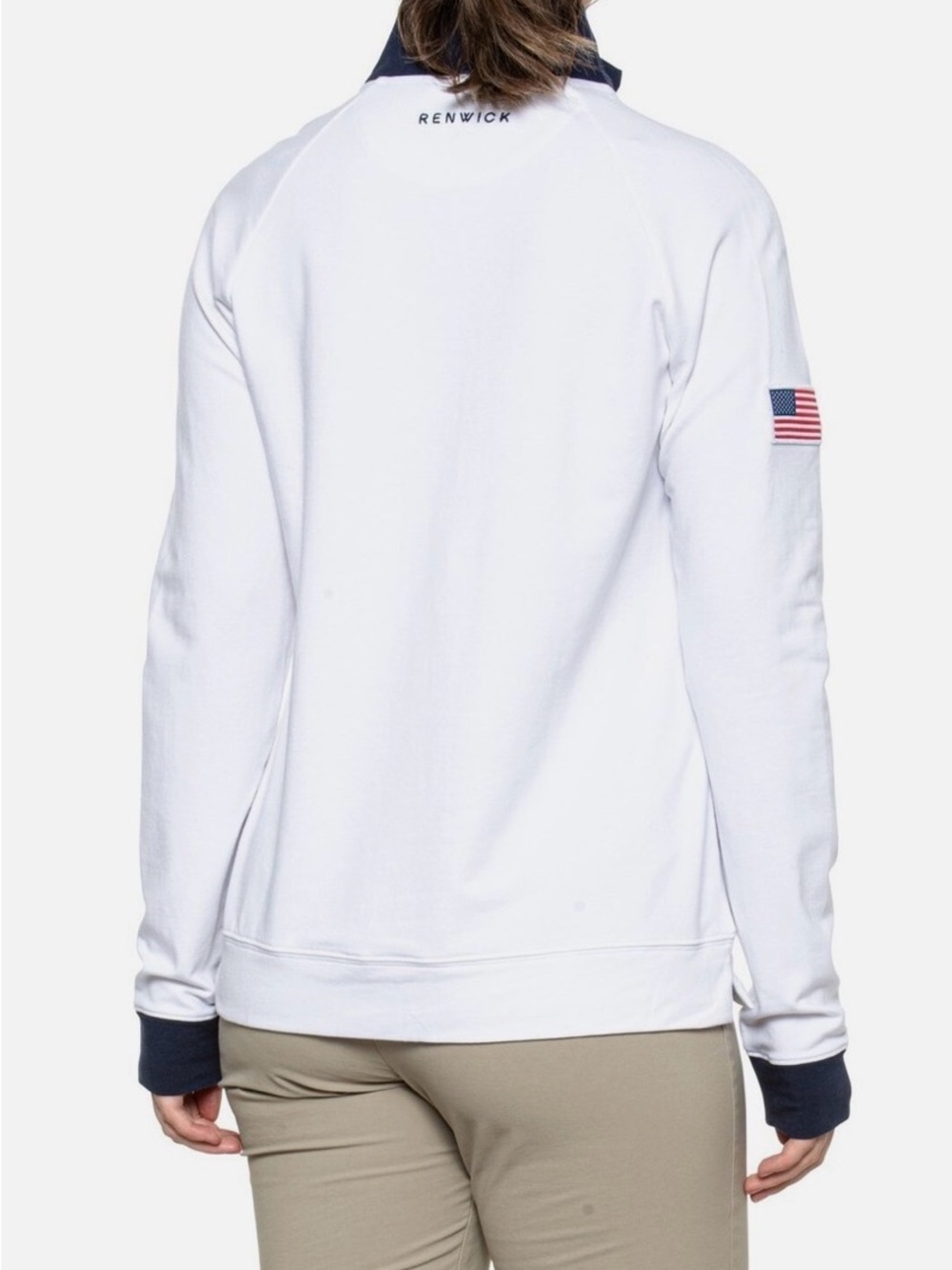 Renwick Golf Women's White & Navy Flag Button Mock Jacket, Size Large - Picture 2 of 3